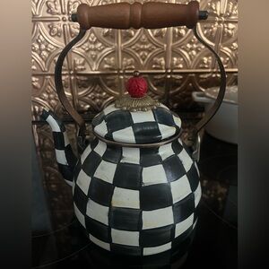 Mackenzie Childs Checkered Teapot with Red Knob